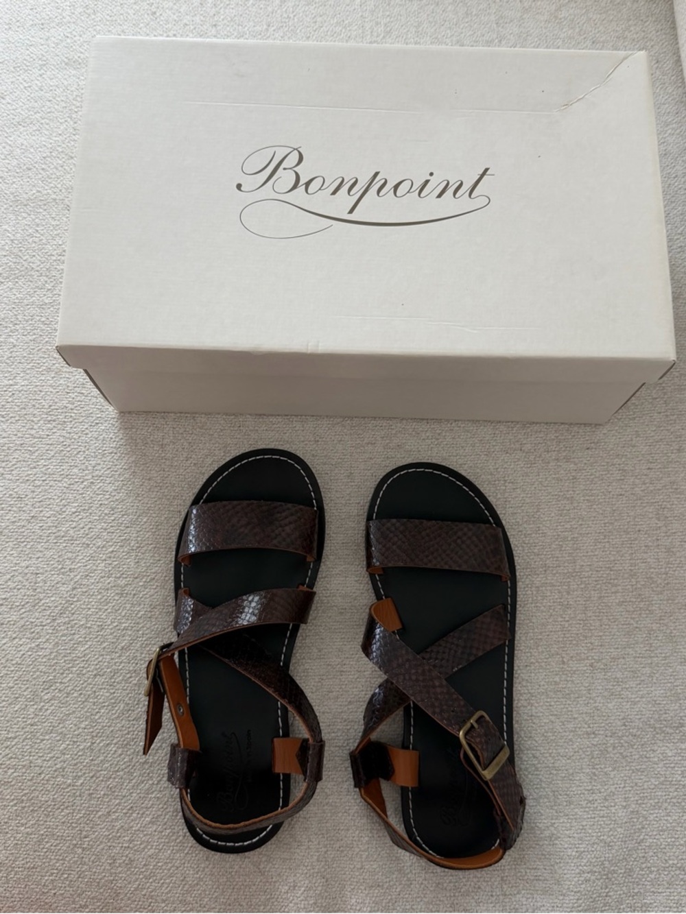 Bonpoint women’s  Brown Leather Strappy Sandals